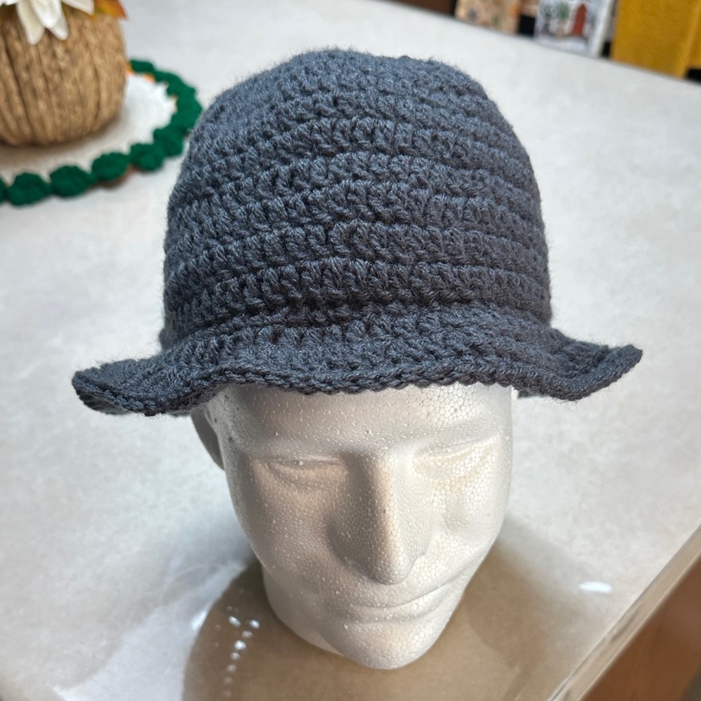 Men's Gray Crochet Bucket Hat